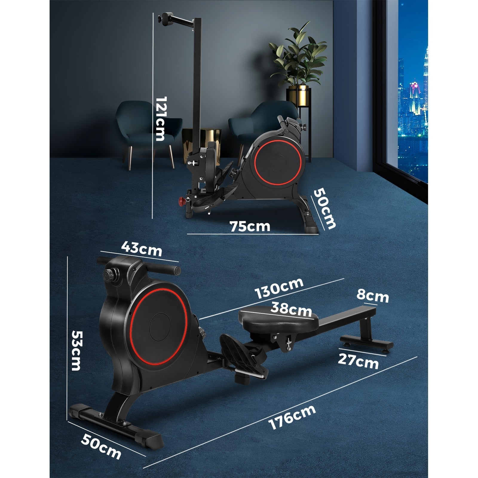 Finex Magnetic Rowing Machine Rower Resistance Cardio Fitness Home Gym Exercise