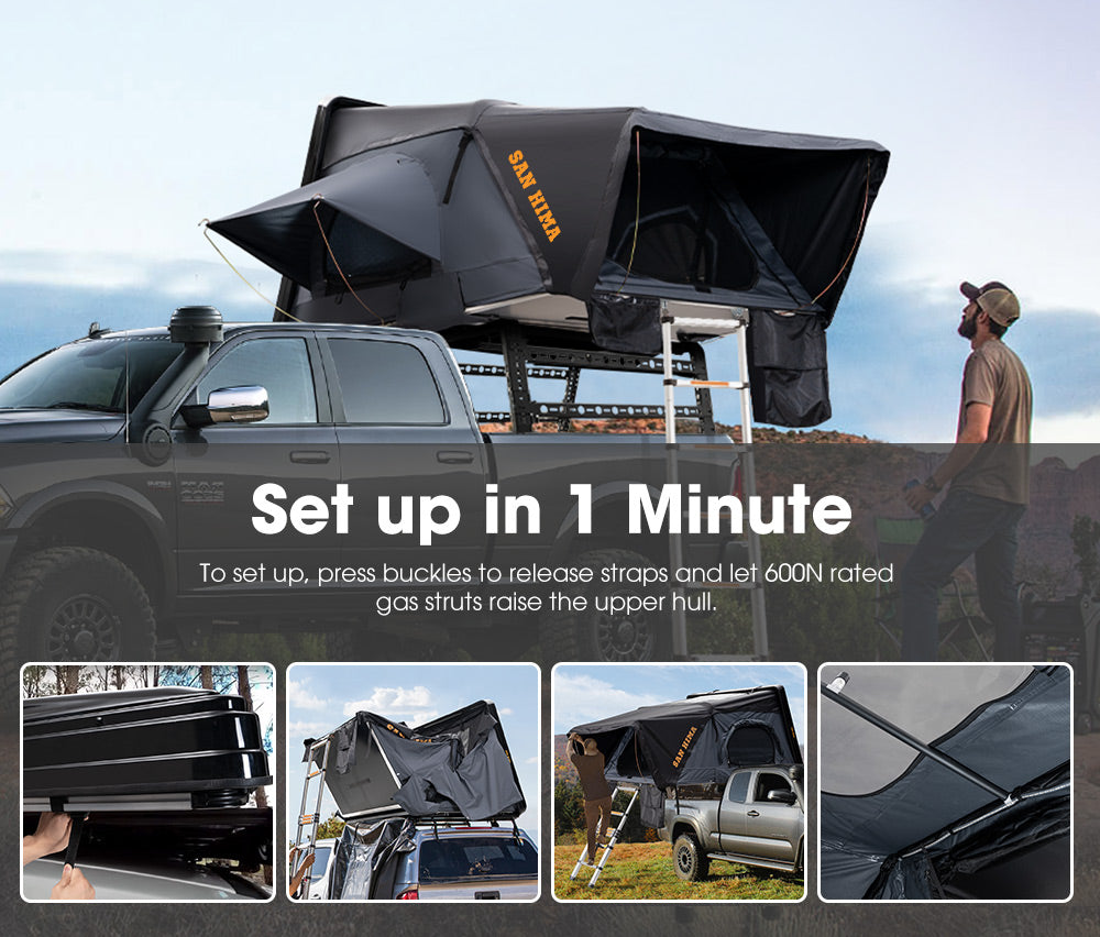 San Hima Jervis Gen 2 Roof Top Tent Hardshell Camping + Universal Ute Tub Rack