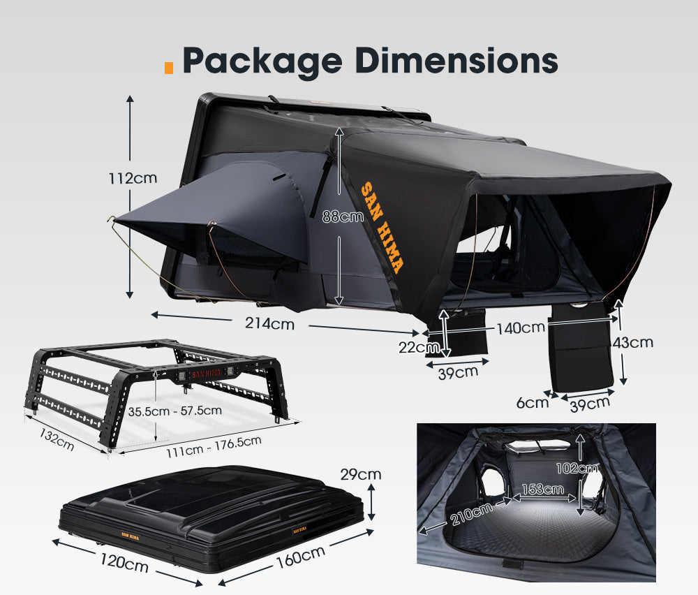 San Hima Jervis Gen 2 Roof Top Tent Hardshell Camping + Universal Ute Tub Rack