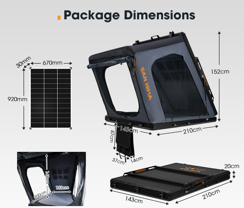 San Hima Kalbarri Gen 2 Roof Top Tent Hardshell With Ladder + 130W Solar Panel