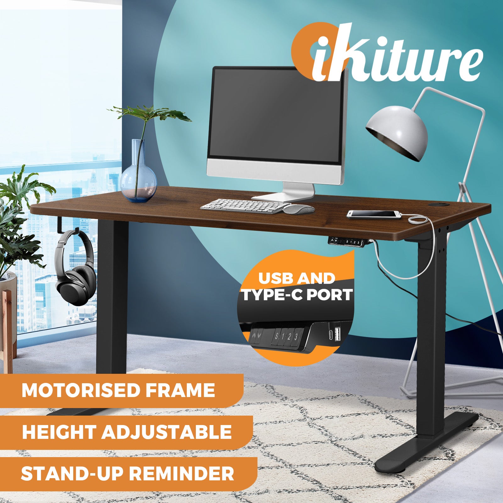 Oikiture Standing Desk Height Adjustable Electric Motorised Sit Stand Table 140cm