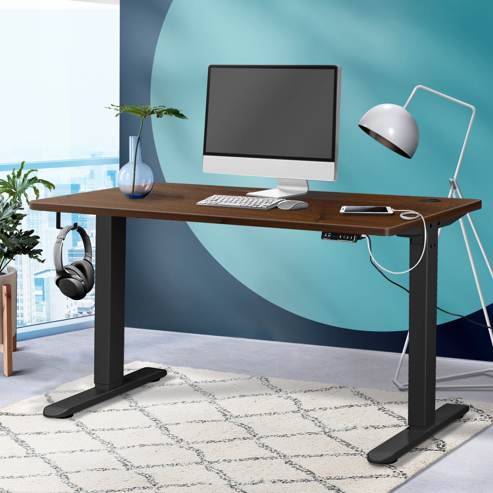 Oikiture Standing Desk Height Adjustable Electric Motorised Sit Stand Table 140cm