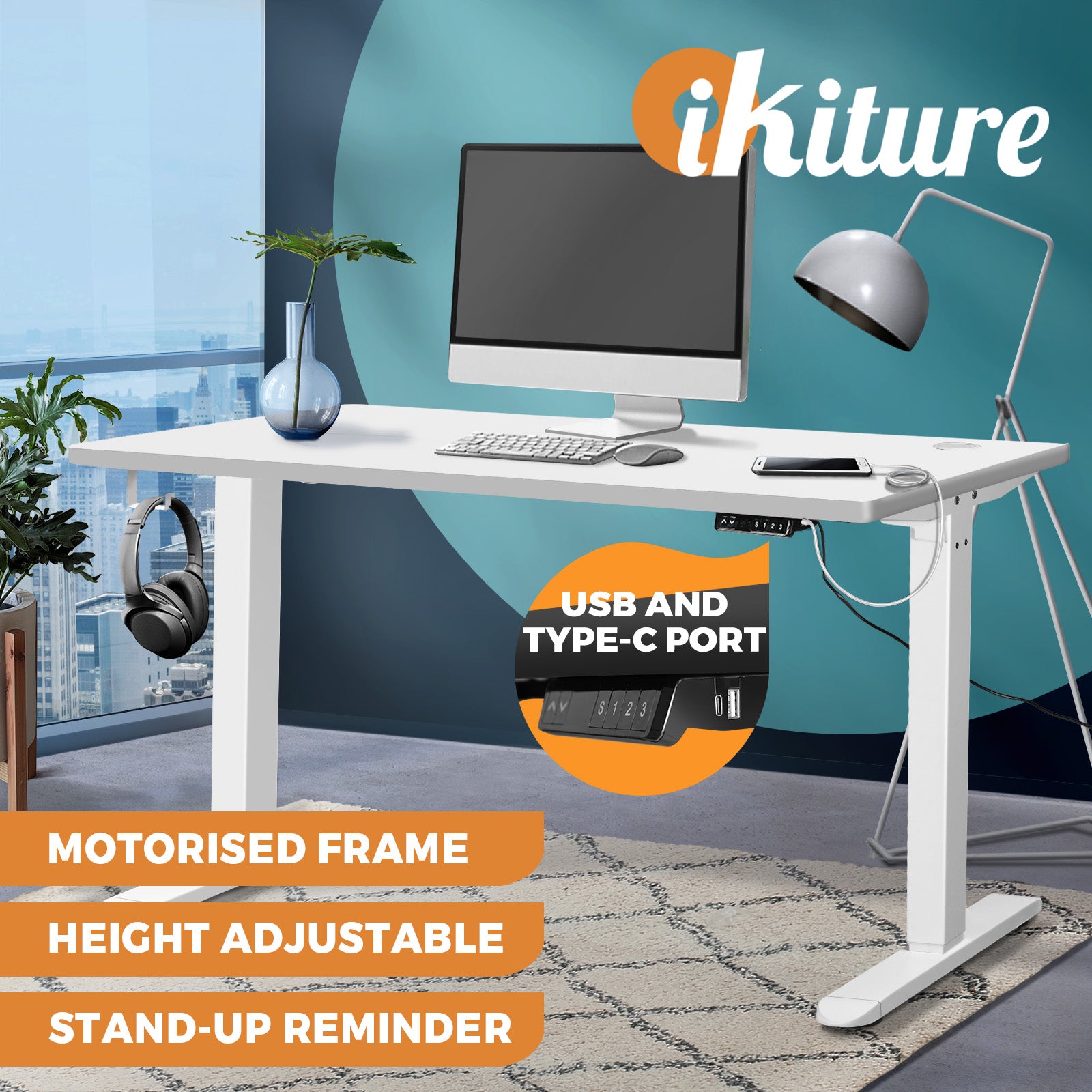 Oikiture Standing Desk Height Adjustable Motorised Electric Sit Stand Table 120cm