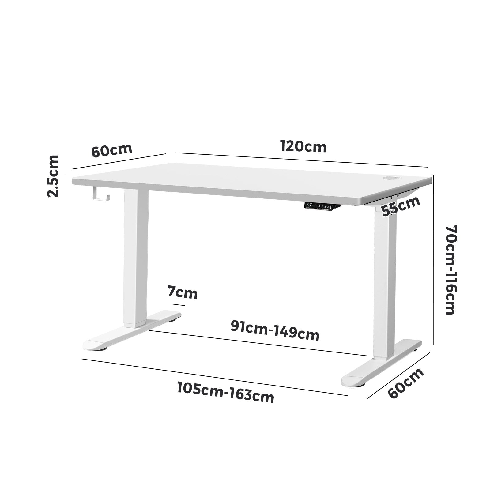 Oikiture Standing Desk Height Adjustable Motorised Electric Sit Stand Table 120cm