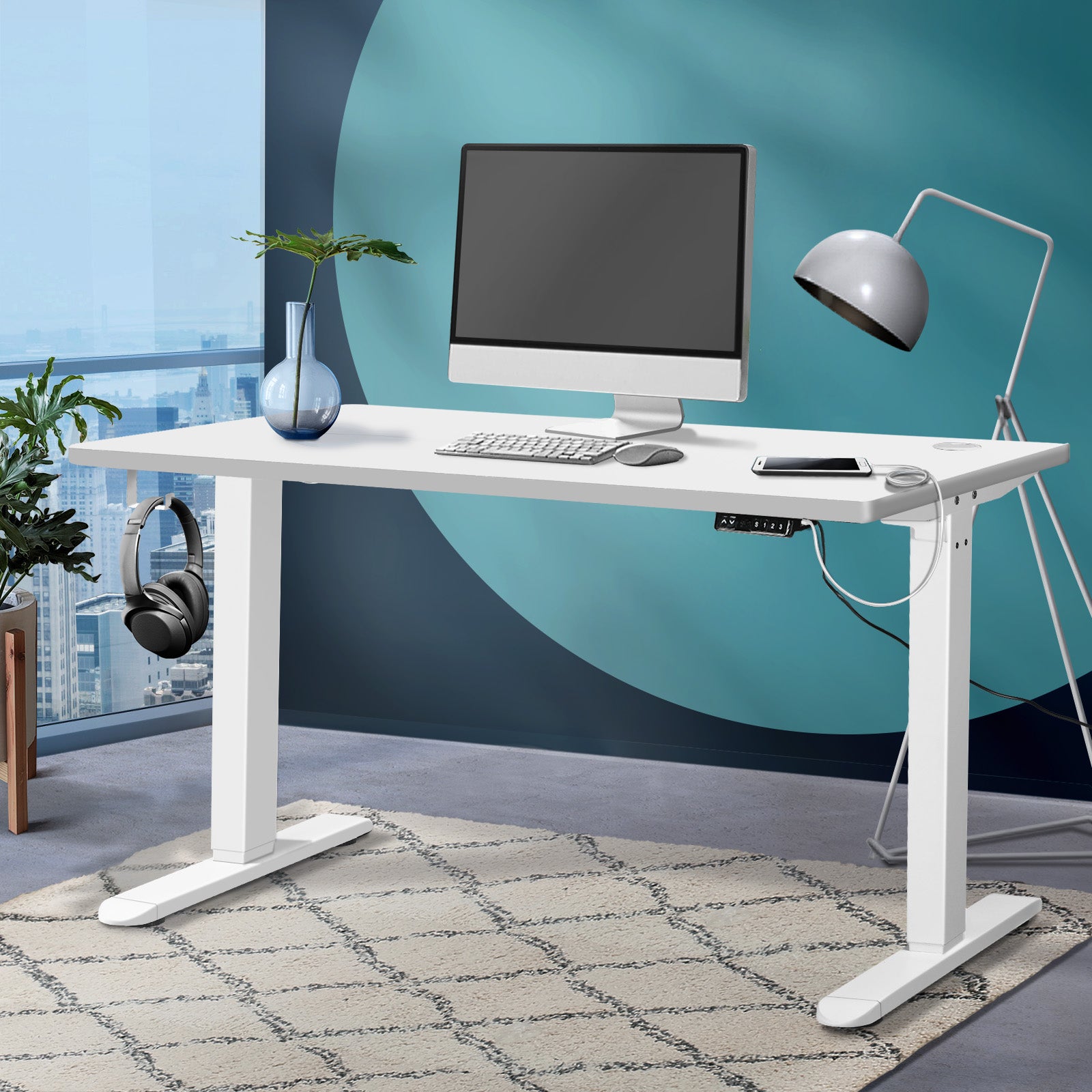 Oikiture Standing Desk Height Adjustable Motorised Electric Sit Stand Table 120cm