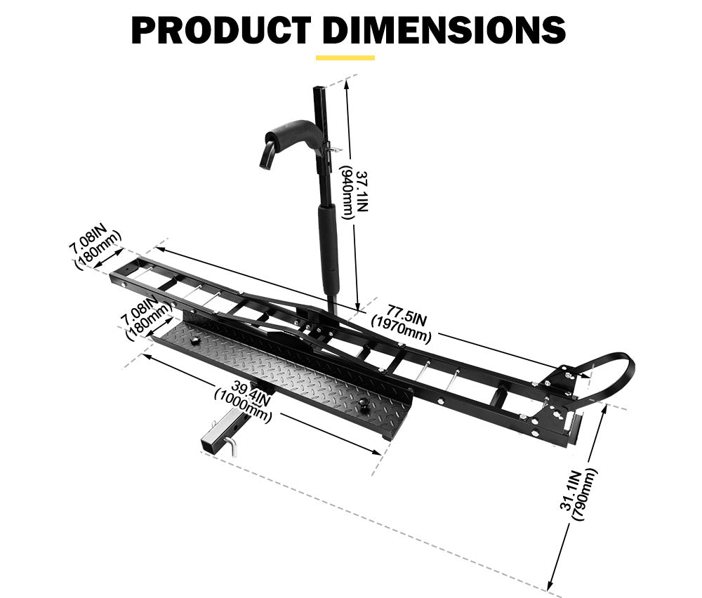 San Hima Motorcycle Motorbike Carrier Rack 2" Towbar Arm Rack Bike Ramp Steel