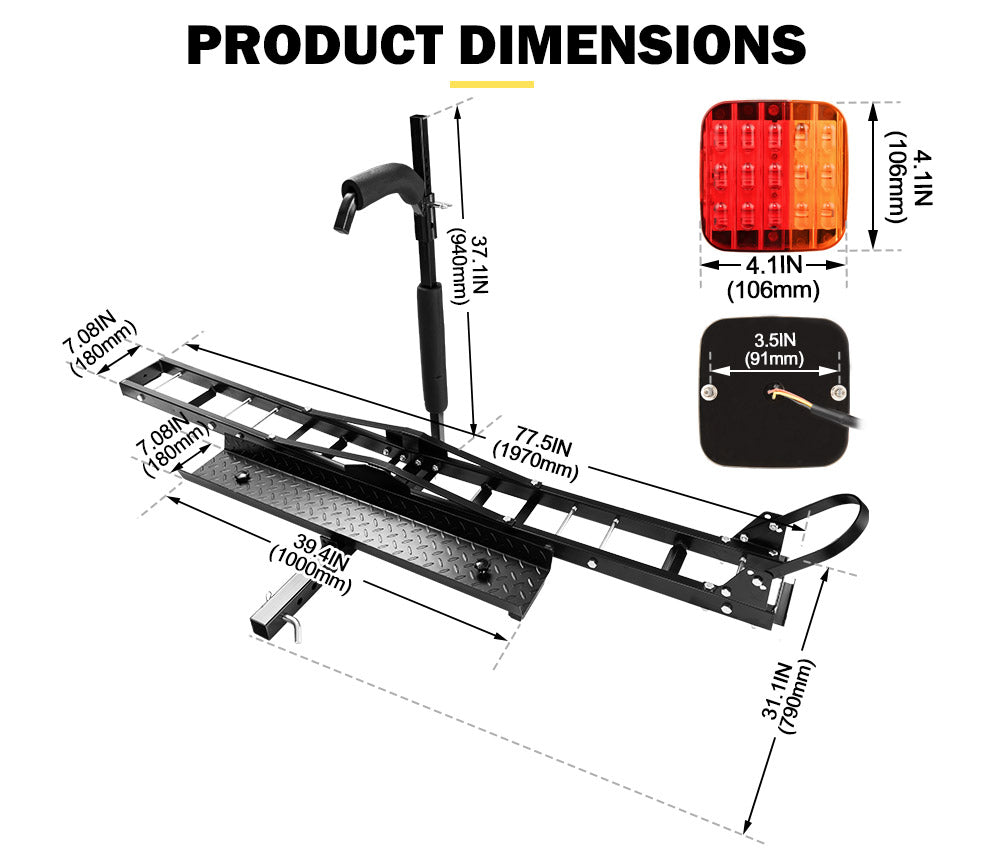 Motorcycle Motorbike Carrier Rack 2" Towbar Rack Dirt Bike Ramp Steel W/Light