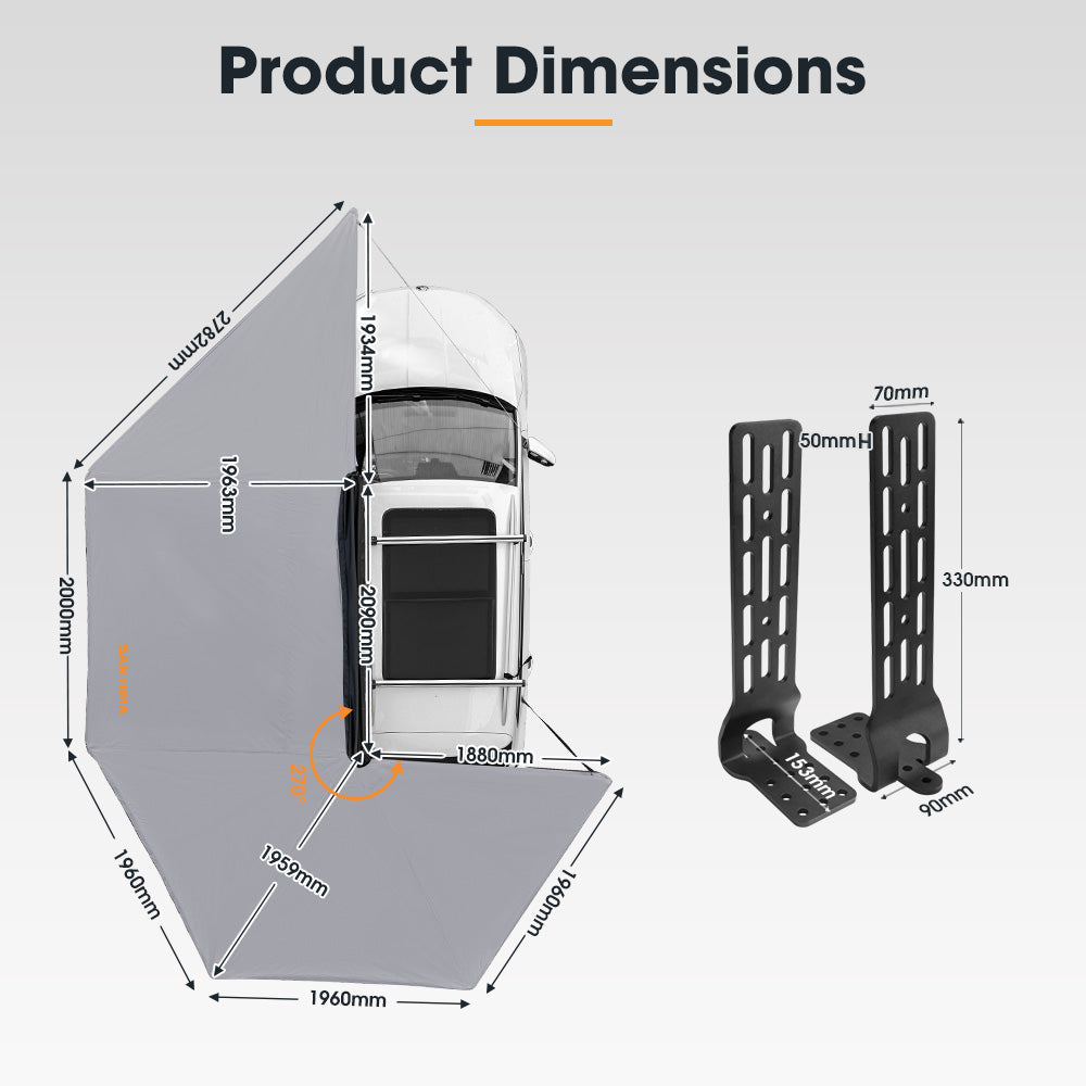 San Hima 270 Degree Free-Standing Awning With "L" Bracket 600D Double-Ripstop