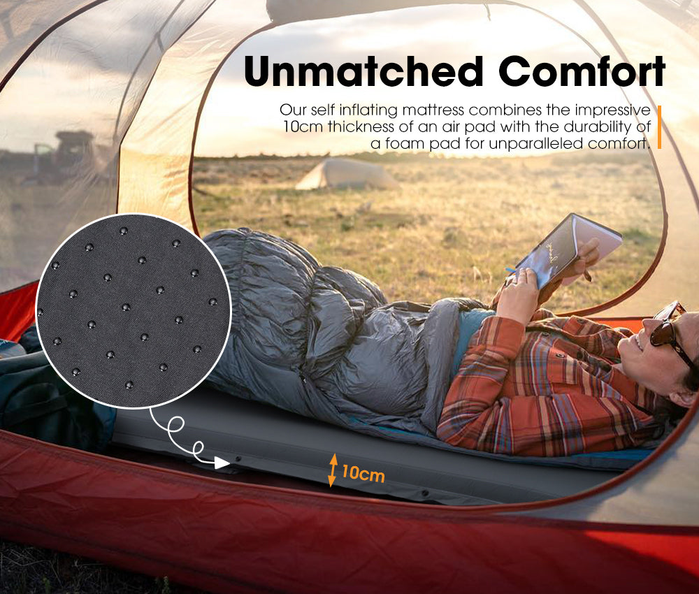 San Hima Self Inflating Mattress 10cm Sleeping Mat Camping Hiking Air Bed Single