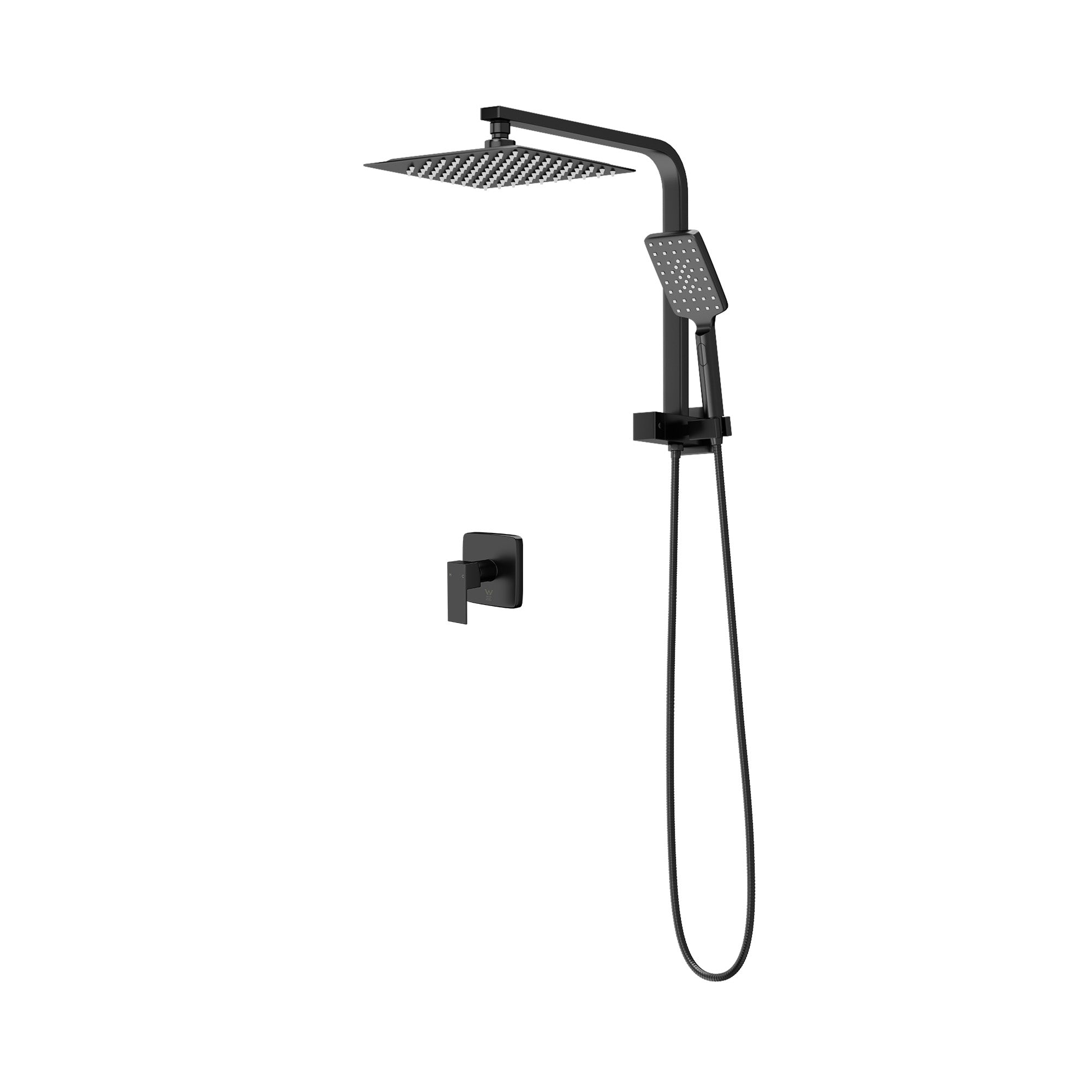 Welba 10" Rain Shower Head Set With Mixer Square 3-Mode Handheld Shower Black