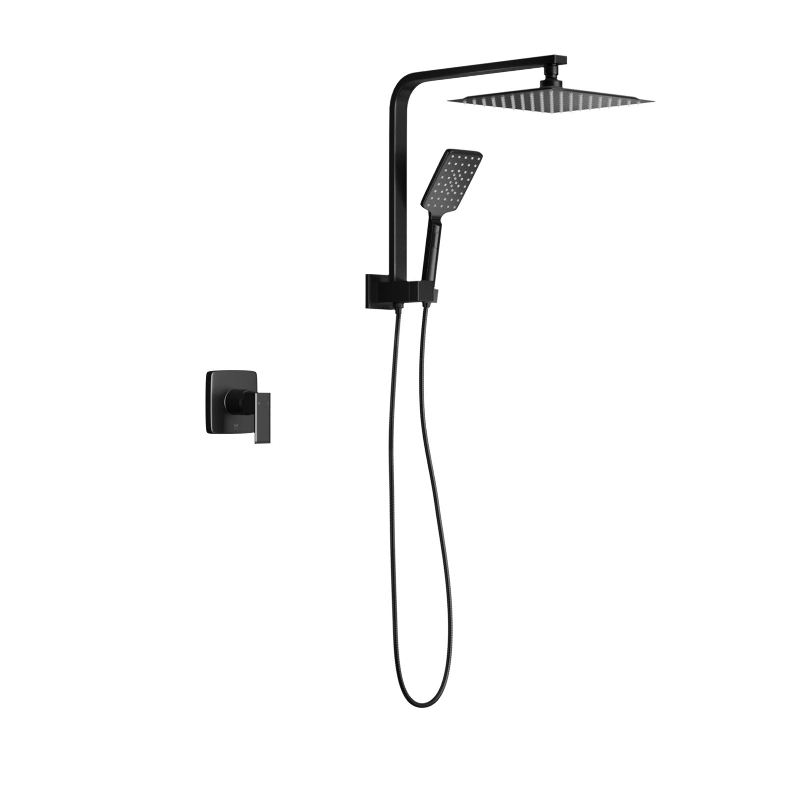 Welba 10" Rain Shower Head Set With Mixer Square 3-Mode Handheld Shower Black