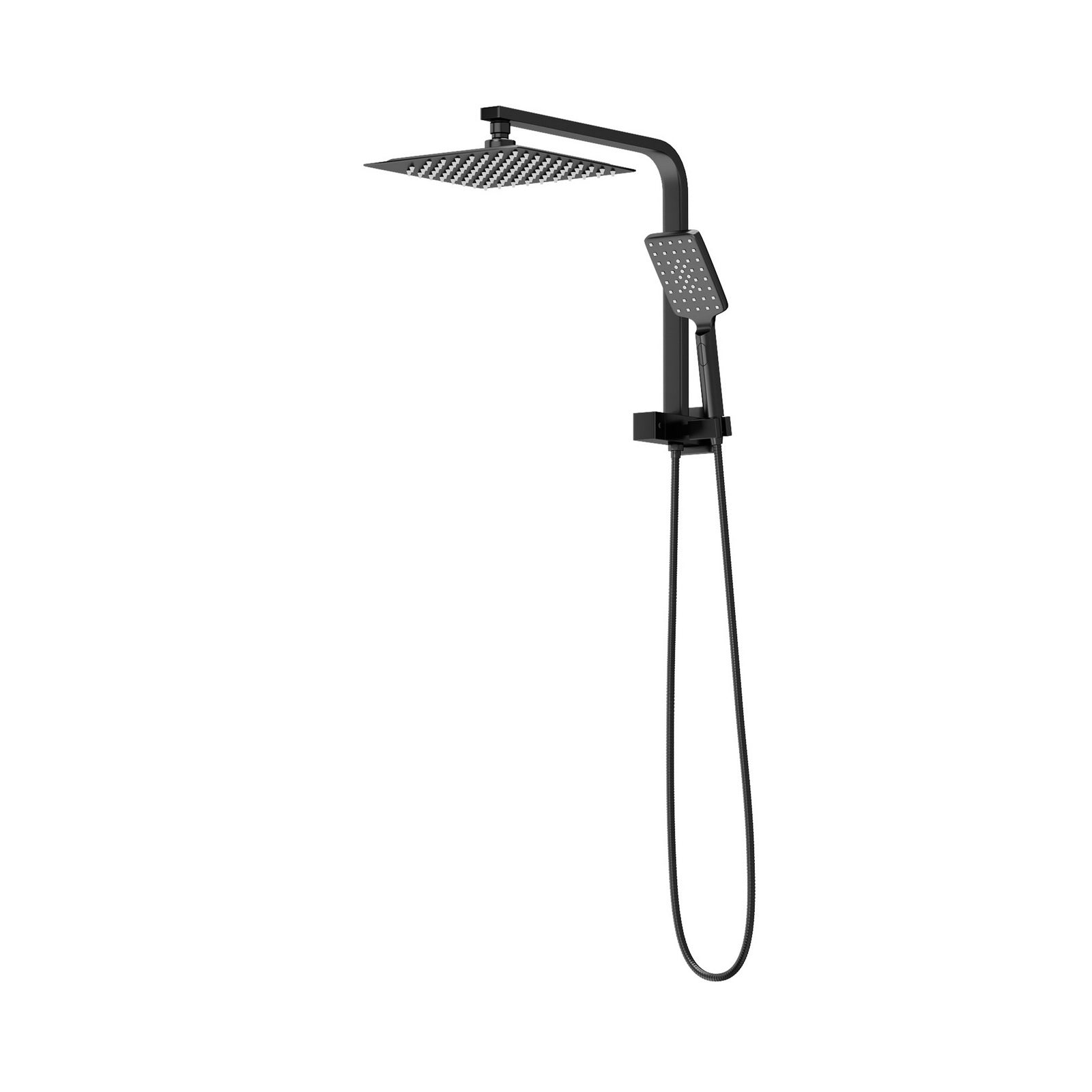 Welba 10" Rain Shower Head Set Square 3-Mode Handheld Shower Gooseneck Black