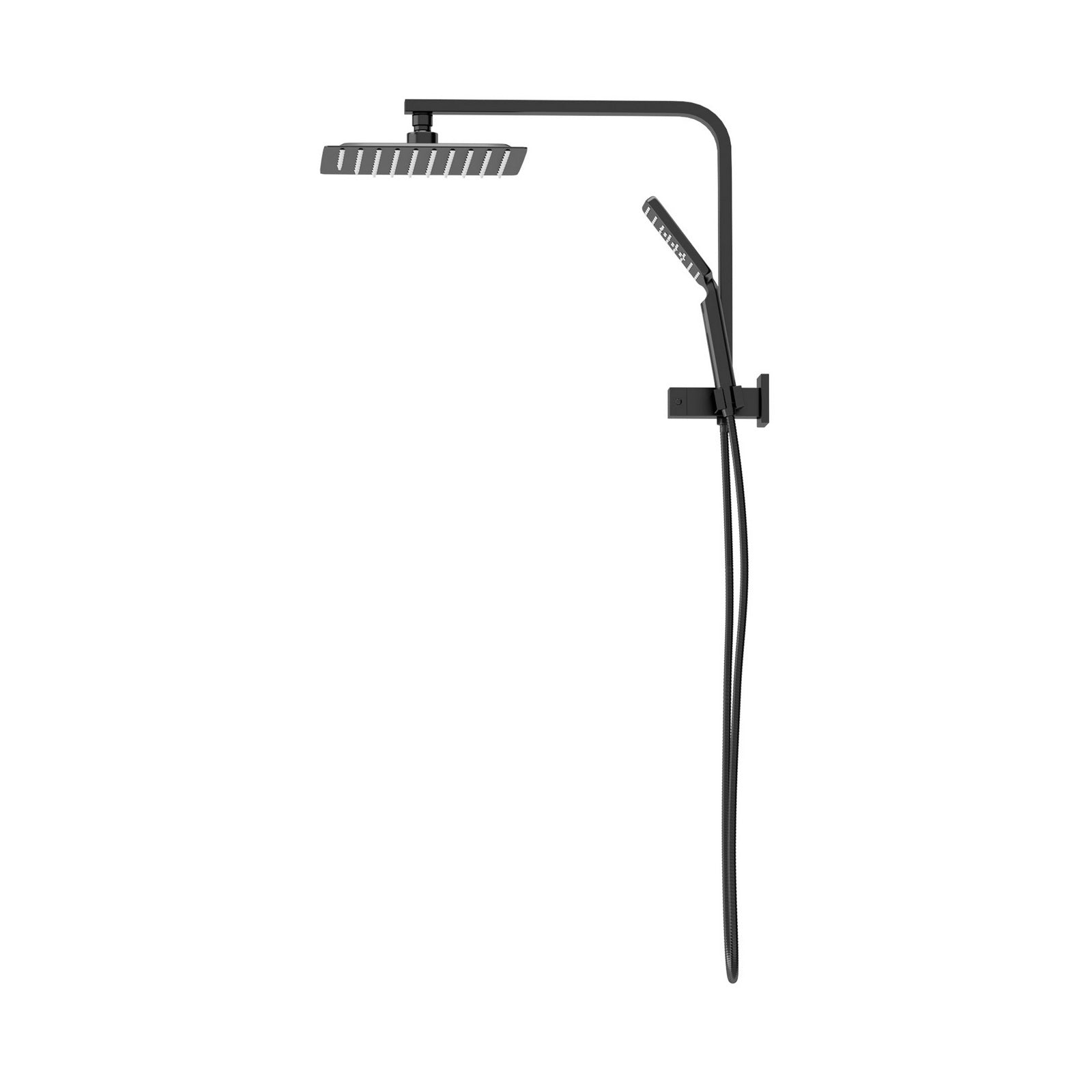 Welba 10" Rain Shower Head Set Square 3-Mode Handheld Shower Gooseneck Black