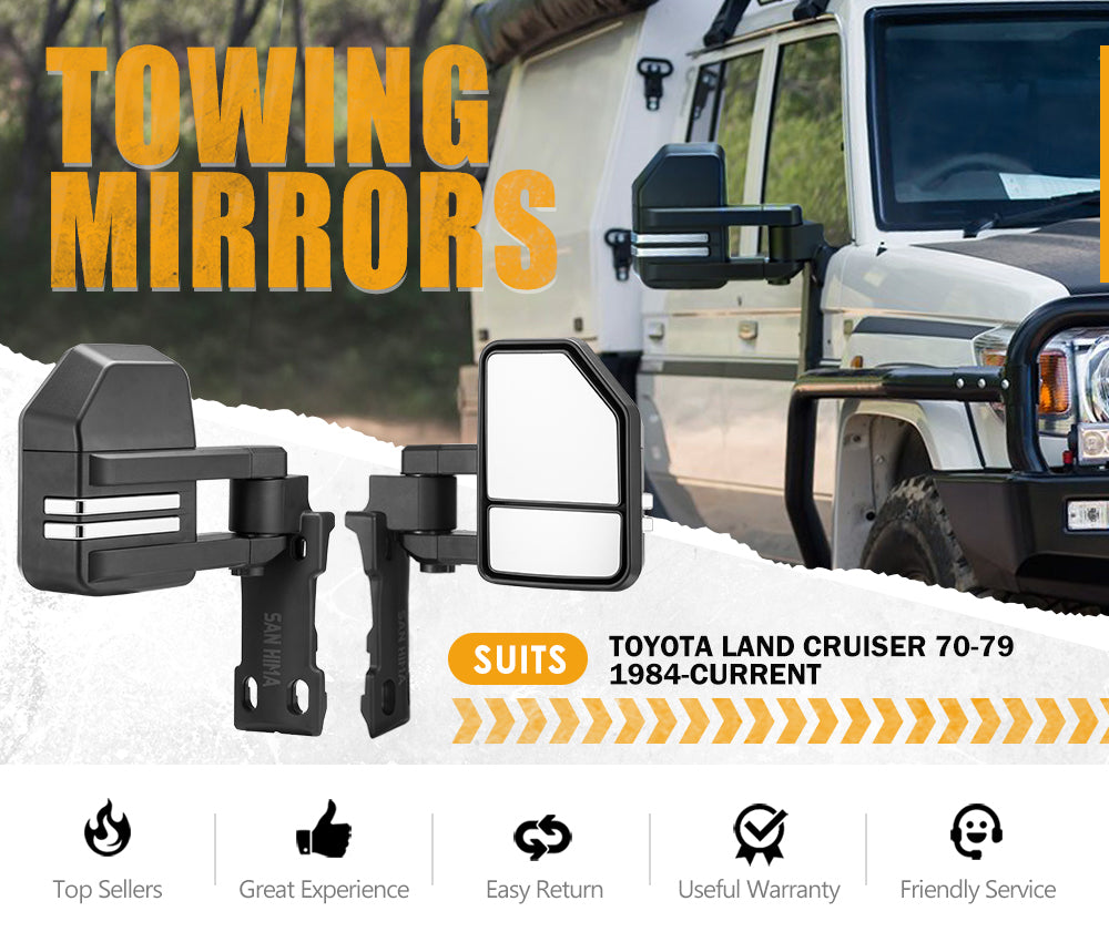 San Hima Extendable Towing Mirrors for Toyota LandCruiser 70 75 76 78 79 Series