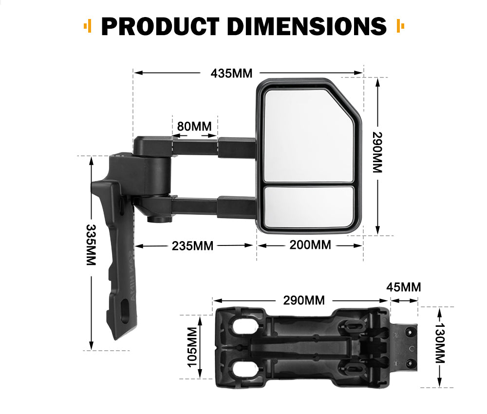 San Hima Extendable Towing Mirrors for Toyota LandCruiser 70 75 76 78 79 Series