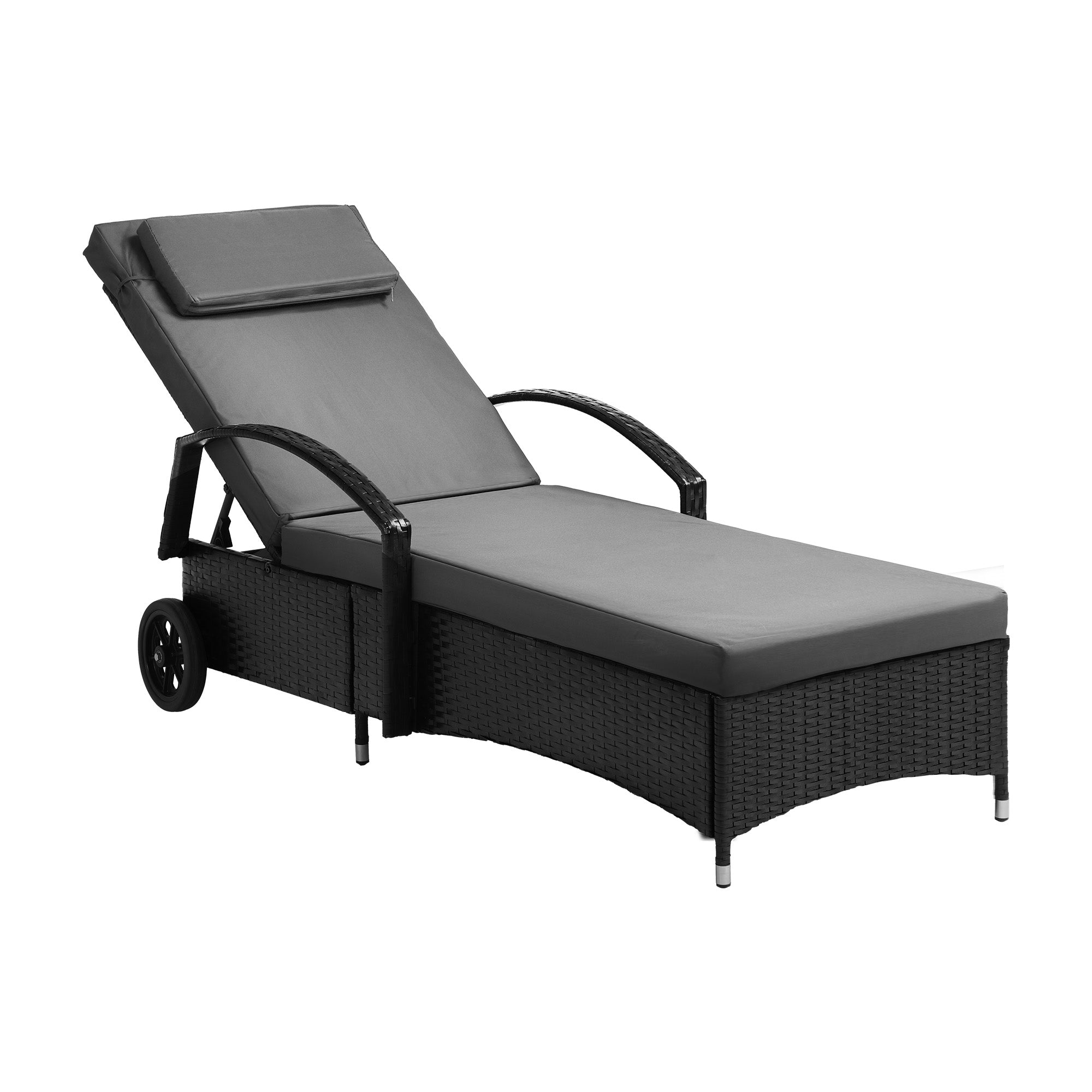 Livsip Wheeled Sun Lounger Day Bed Outdoor Setting Patio Furniture Black