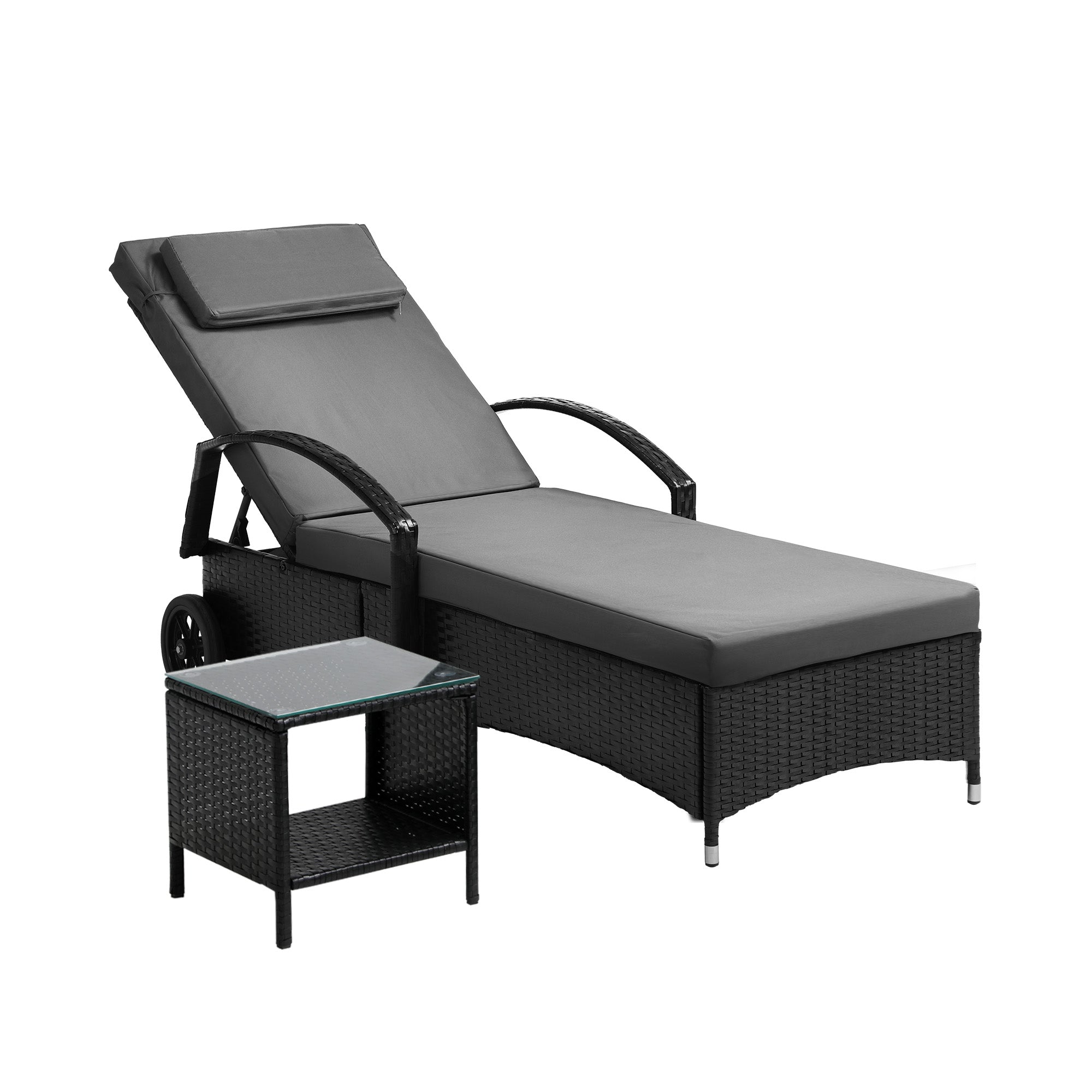 Livsip Sun Lounger Wheeled Day Bed with Table Set Outdoor Patio Furniture