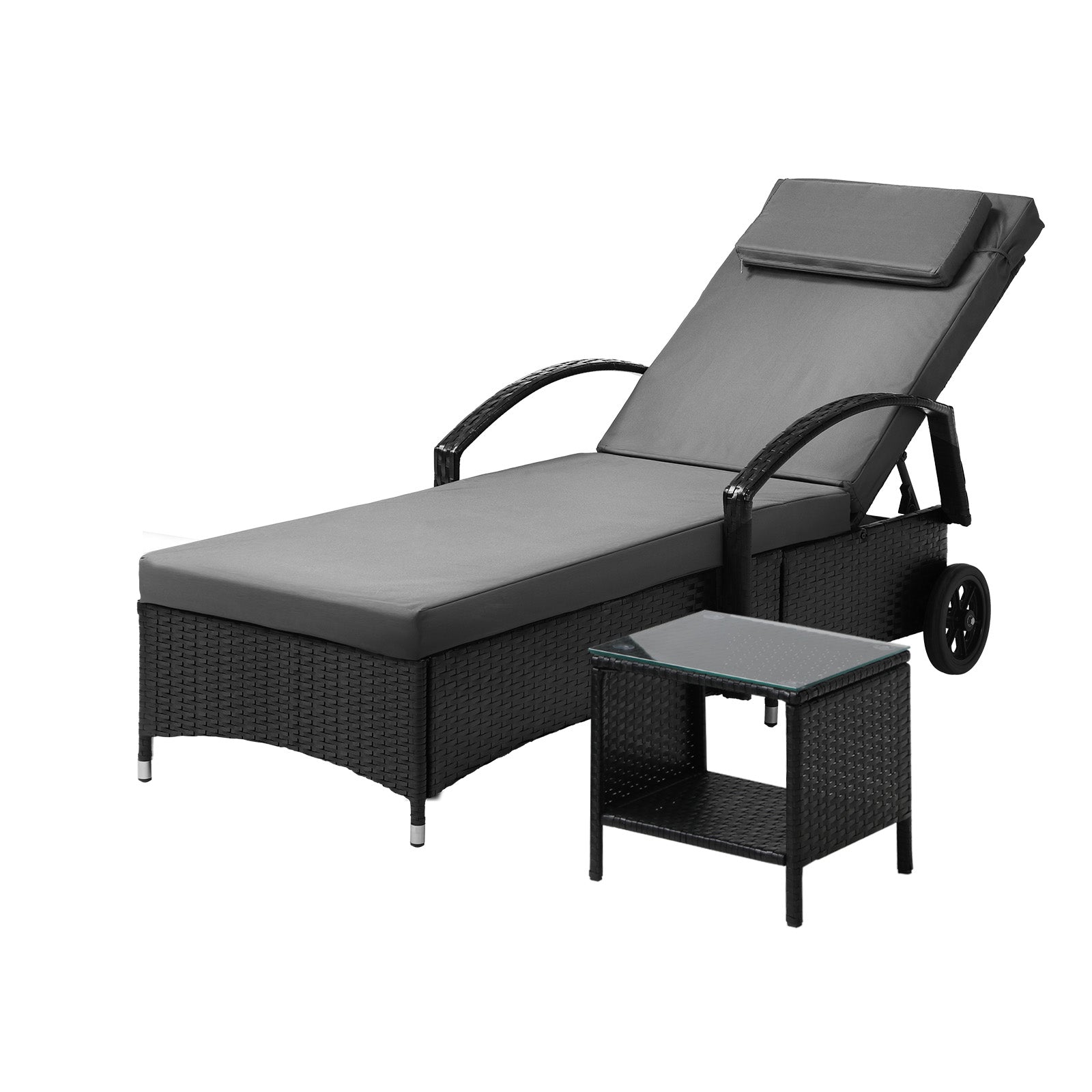 Livsip Sun Lounger Wheeled Day Bed with Table Set Outdoor Patio Furniture