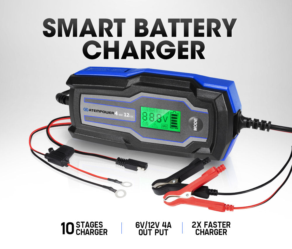 Smart Battery Charger 4A 6V/12V Automatic SLA AGM Car Truck Boat Motorcycle