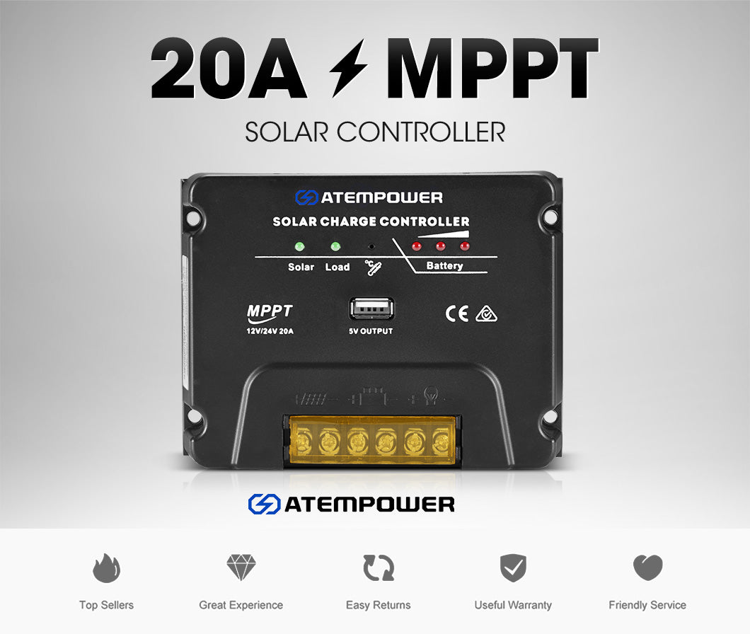 20A MPPT Solar Charge Controller Solar Panel Battery Regulator 12V/24V USB Output