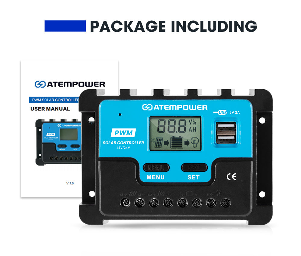 20A Solar Charge Controller 12V 24V Lithium Battery Panel Regulator 2 USB LCD