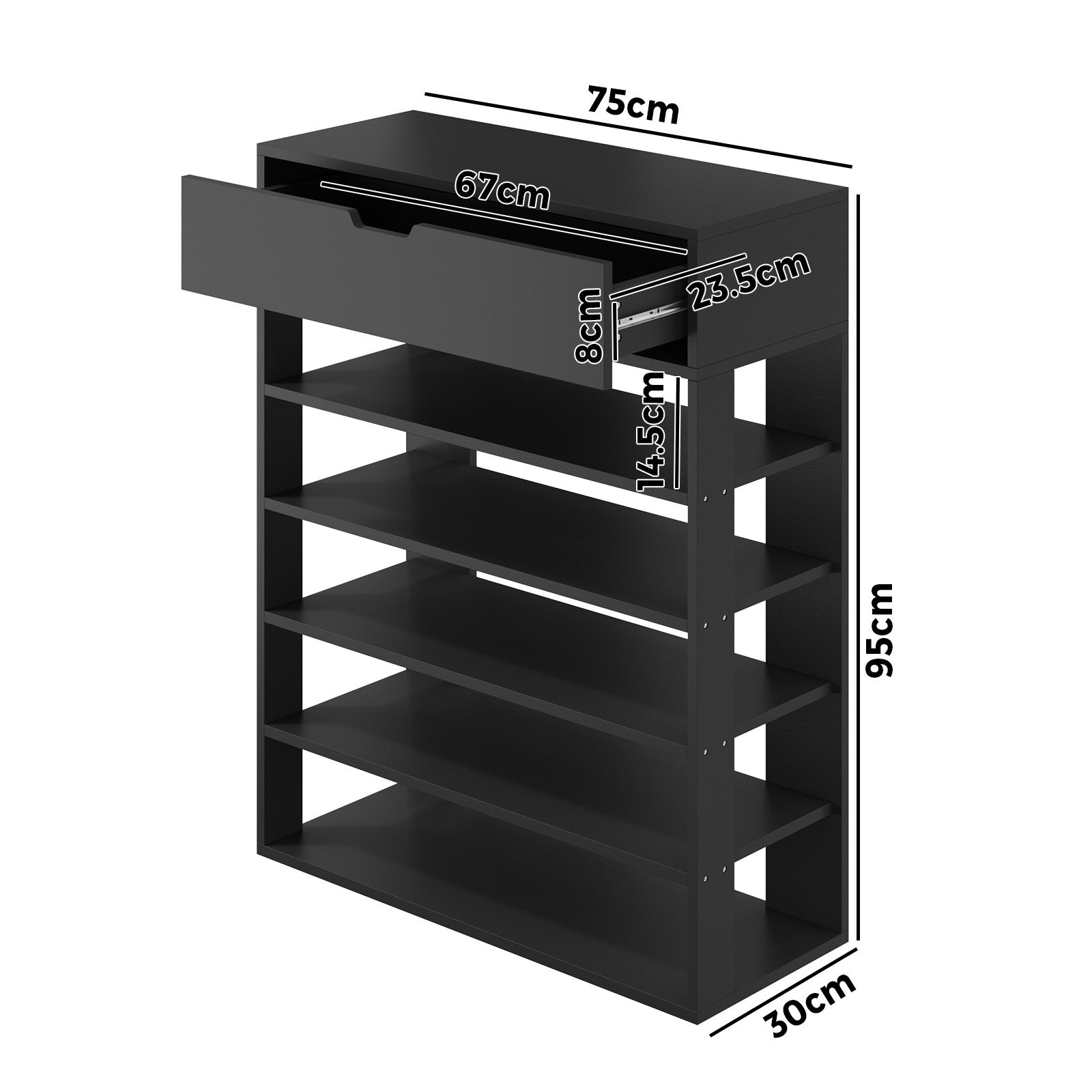 Oikiture Shoes Storage Rack 5-tier Shelves Shoe Storage Cabinet Drawer Black