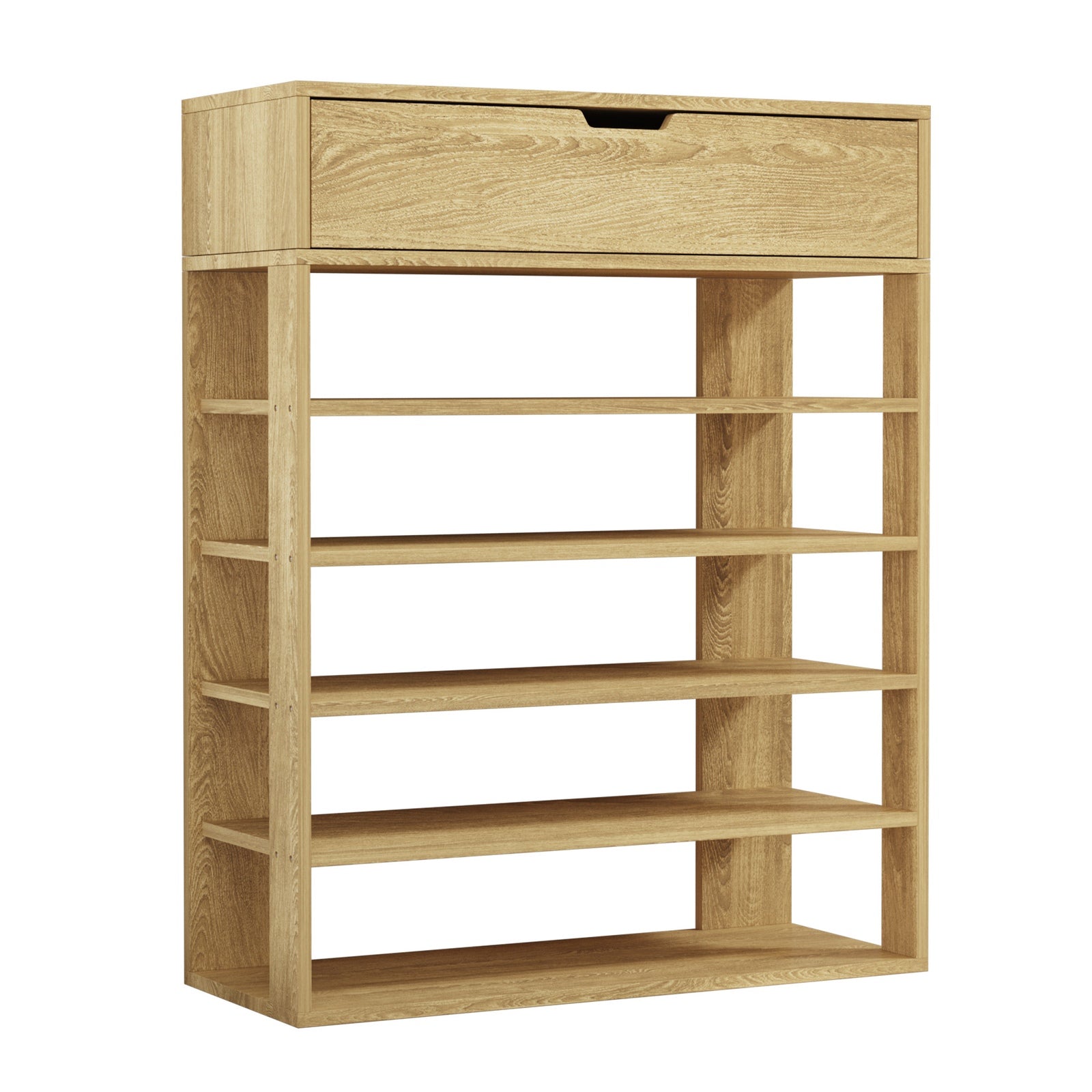 Oikiture Shoes Storage Rack 5-tier Shelves Shoe Storage Cabinet Drawer Natural