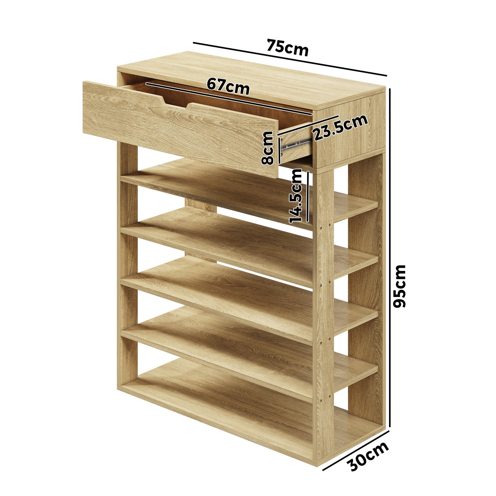 Oikiture Shoes Storage Rack 5-tier Shelves Shoe Storage Cabinet Drawer Natural