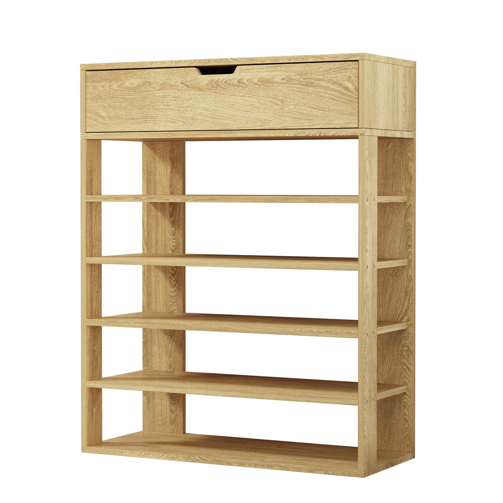 Oikiture Shoes Storage Rack 5-tier Shelves Shoe Storage Cabinet Drawer Natural