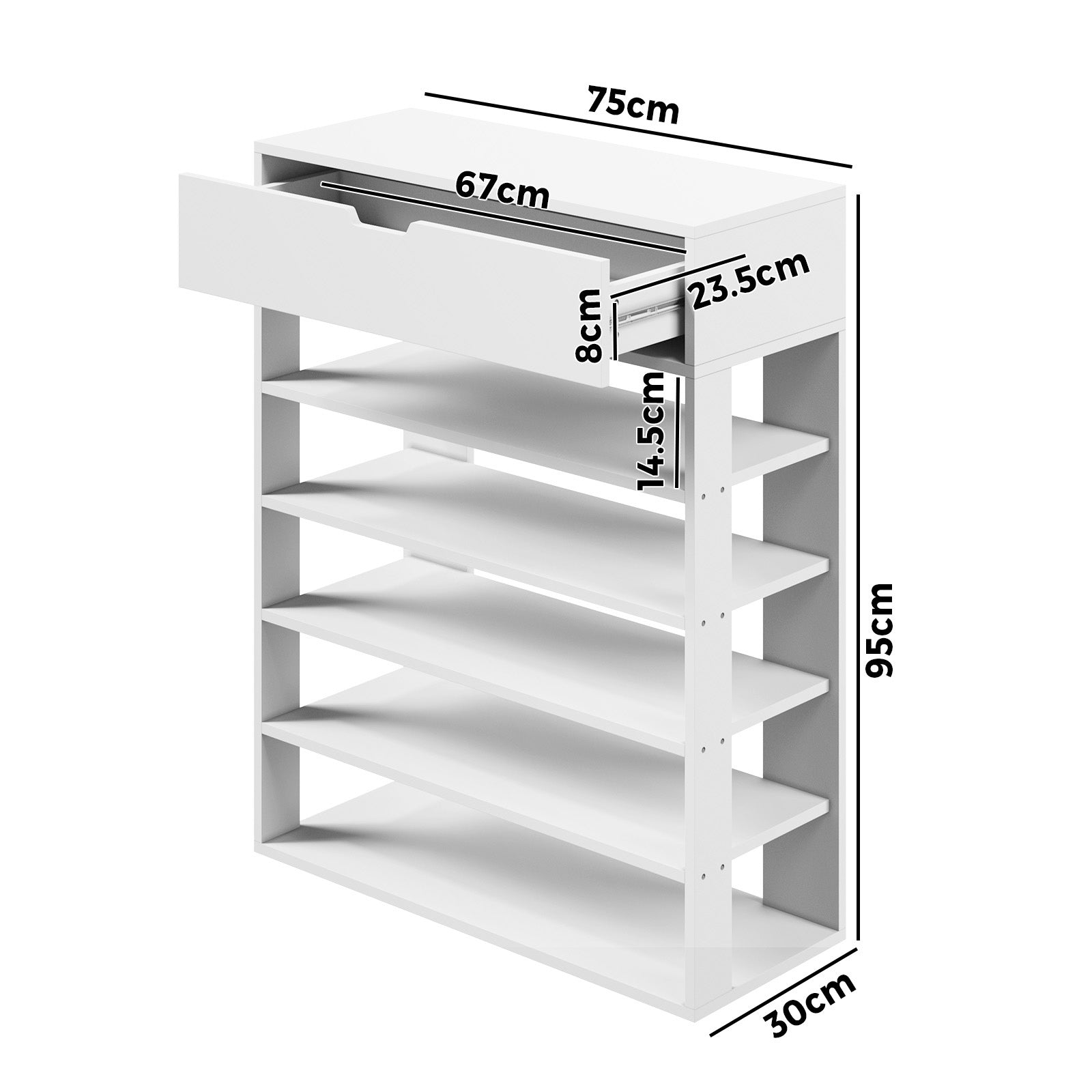 Oikiture Shoes Storage Rack 5-tier Shelves Shoe Storage Cabinet Drawer White