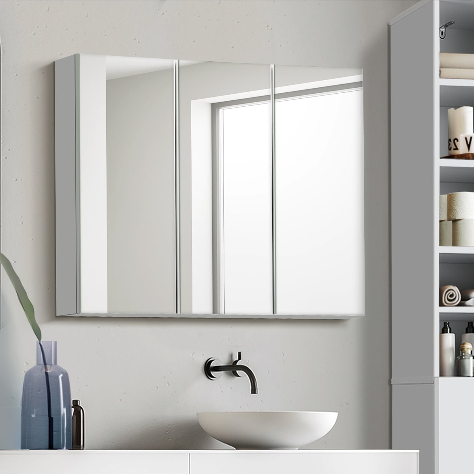 Welba Bathroom Mirror Cabinet Vanity Medicine Wall Storage White 900mm x 720mm