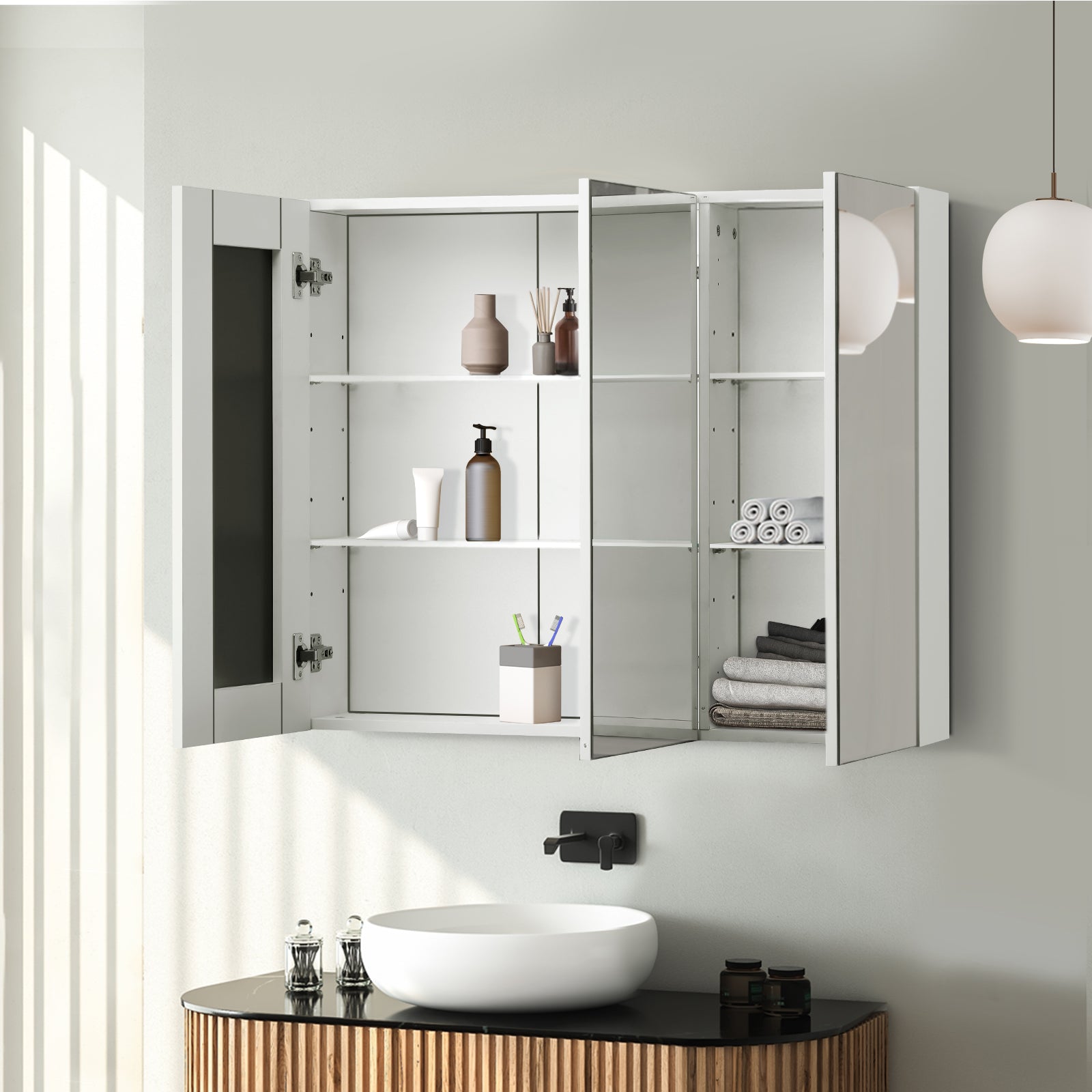 Welba Bathroom Mirror Cabinet Vanity Medicine Wall Storage White 900mm x 720mm