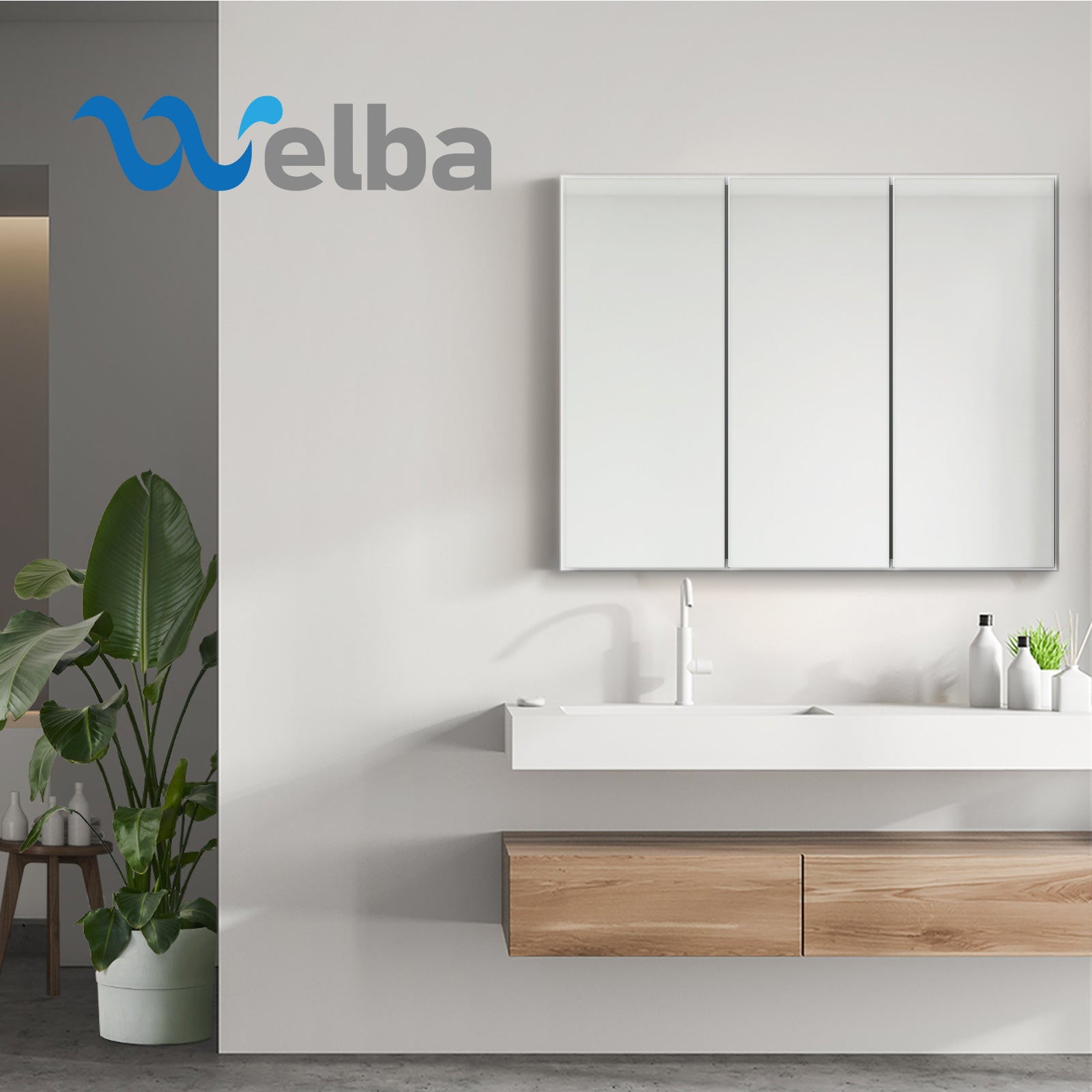 Welba Bathroom Mirror Cabinet Vanity Medicine Wall Storage White 900mm x 720mm