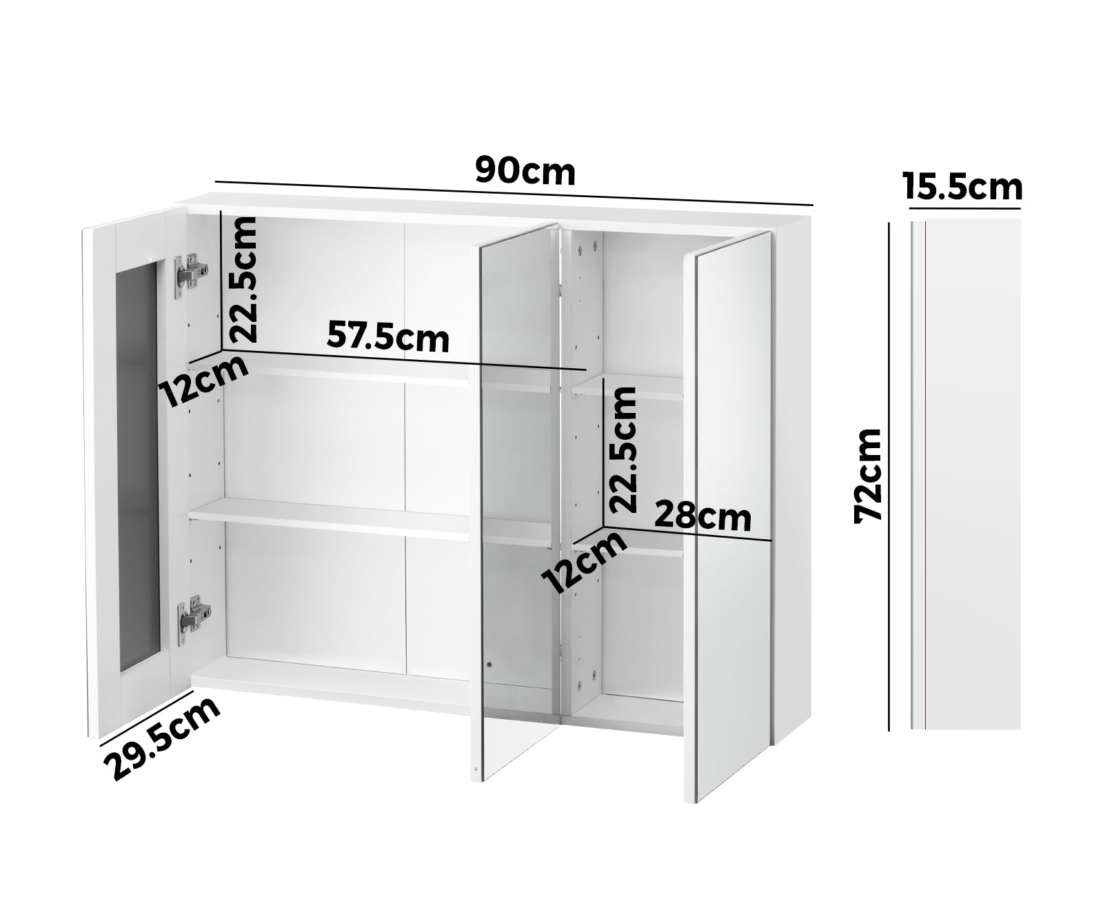 Welba Bathroom Mirror Cabinet Vanity Medicine Wall Storage White 900mm x 720mm