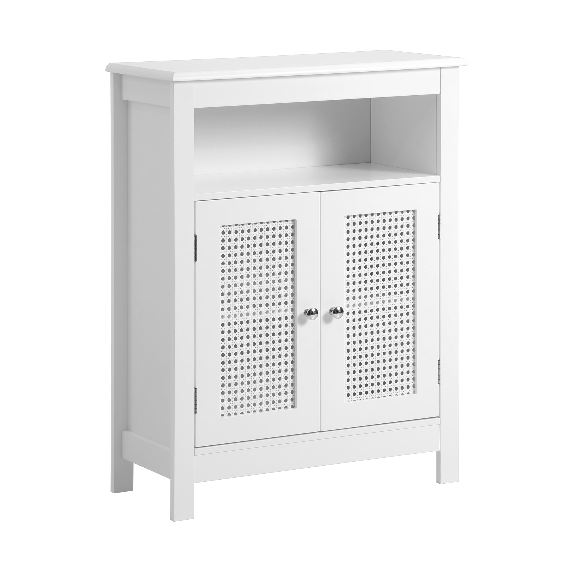 Oikiture Bathroom Cabinet Floor Cupboard Laundry Storage Two Rattan Door White