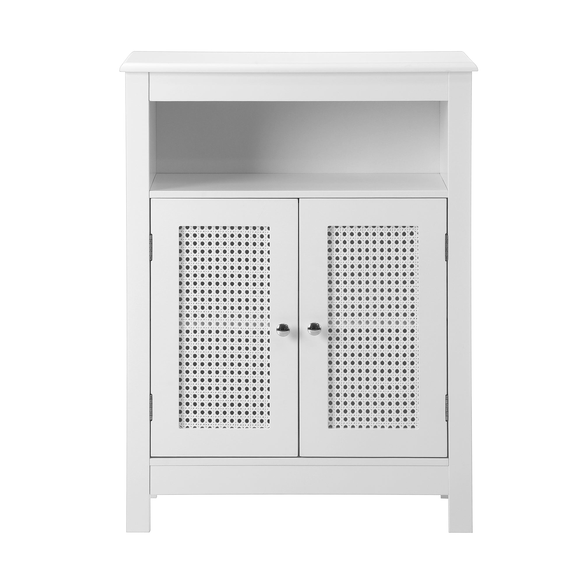 Oikiture Bathroom Cabinet Floor Cupboard Laundry Storage Two Rattan Door White