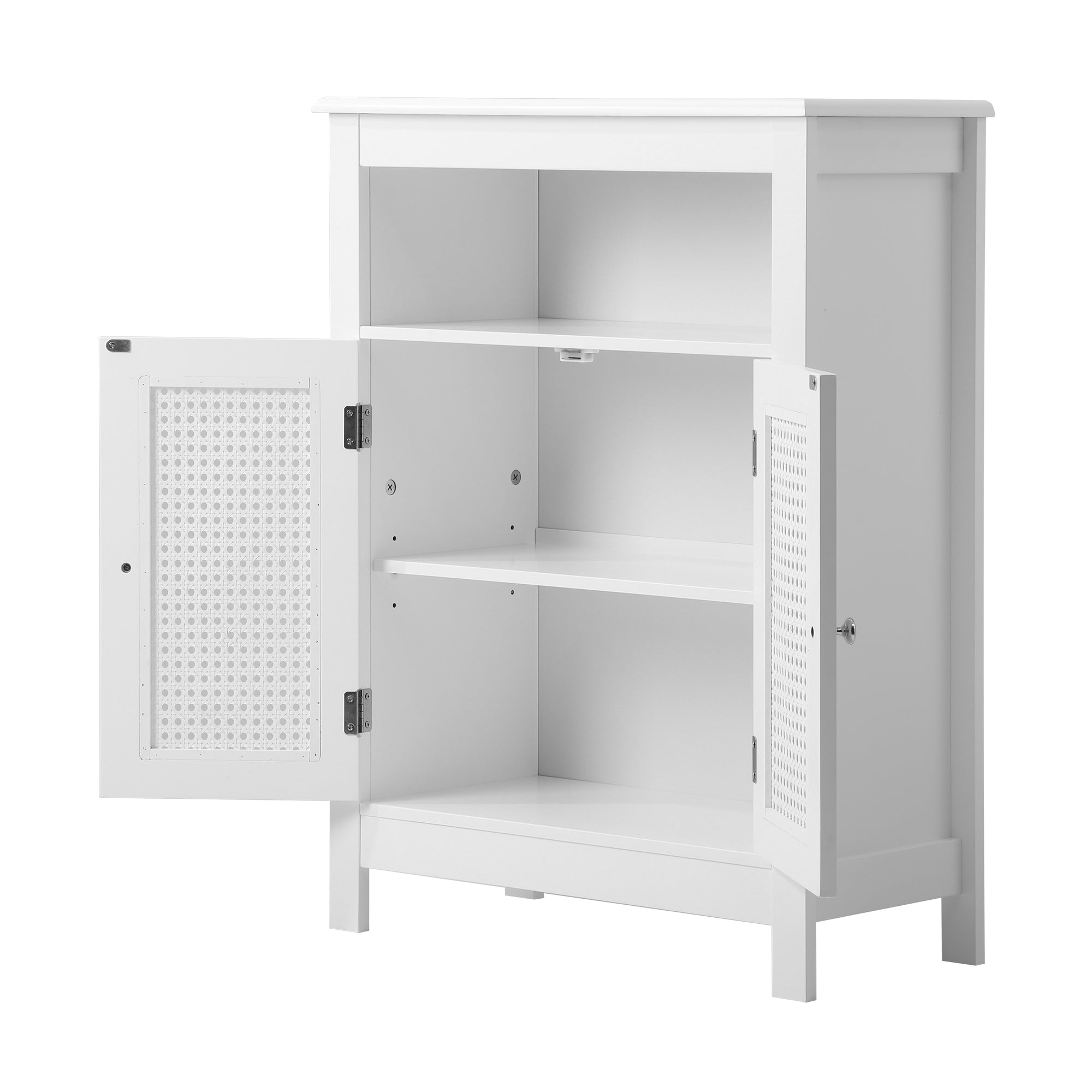 Oikiture Bathroom Cabinet Floor Cupboard Laundry Storage Two Rattan Door White