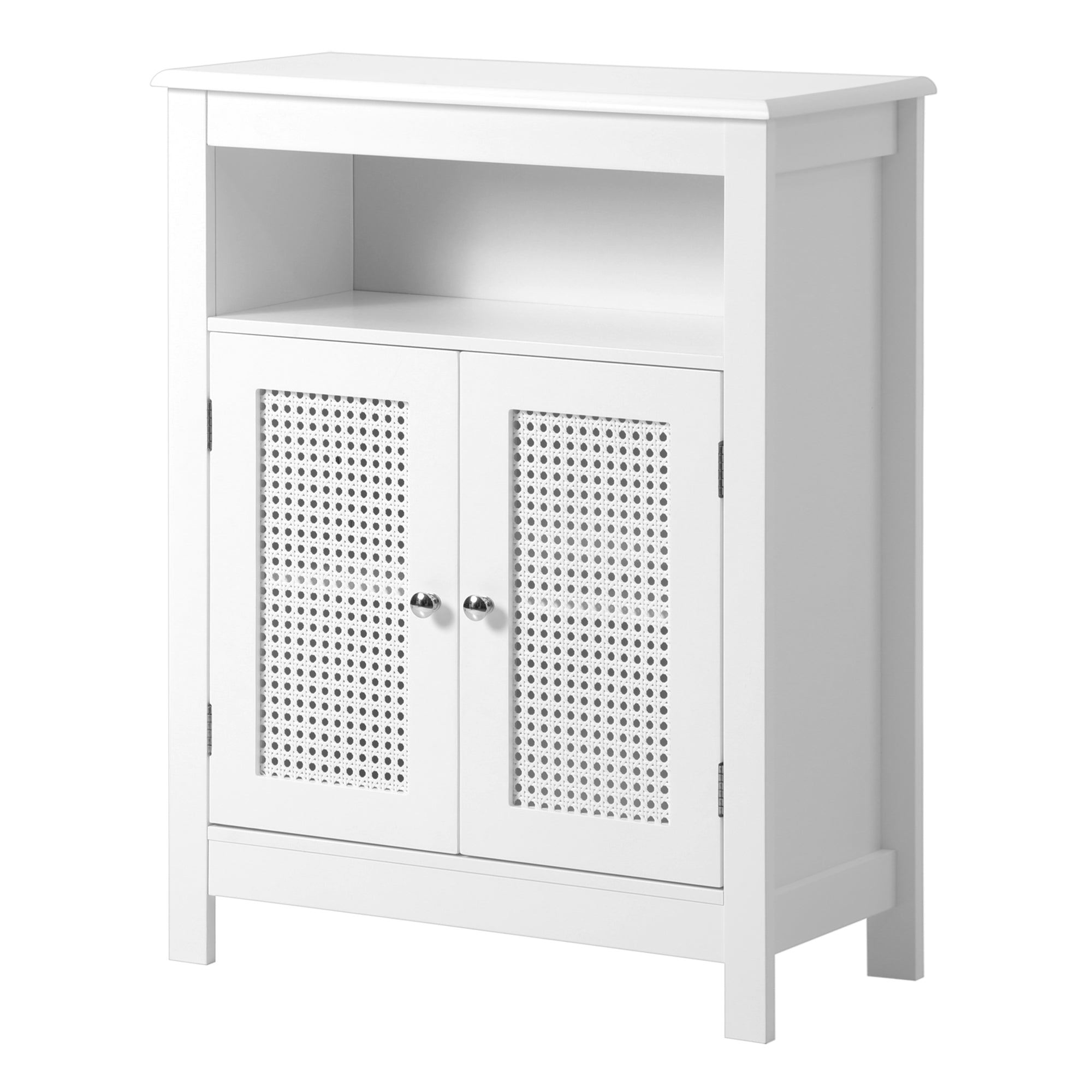 Oikiture Bathroom Cabinet Floor Cupboard Laundry Storage Two Rattan Door White