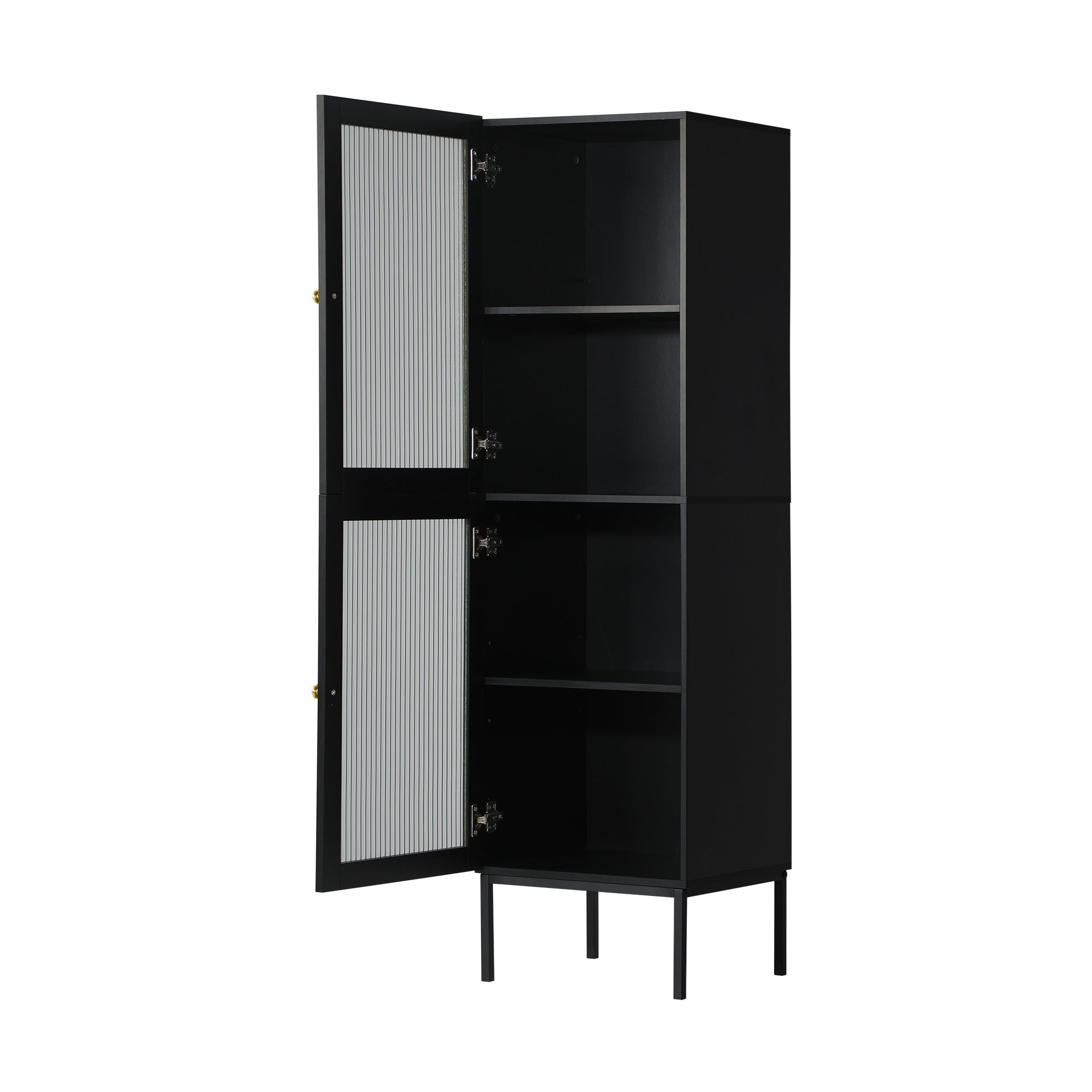 Oikiture Bathroom Cabinet Storage Tall Slim Cupboard Tempered Glass Door Black