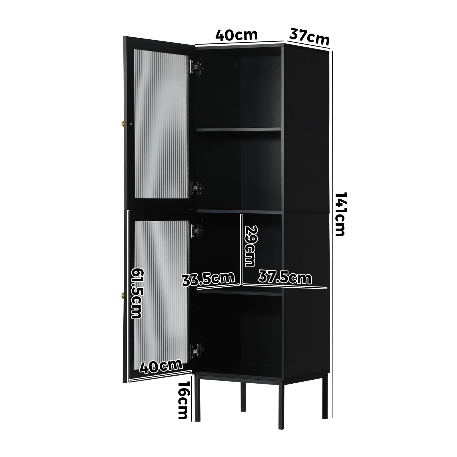 Oikiture Bathroom Cabinet Storage Tall Slim Cupboard Tempered Glass Door Black