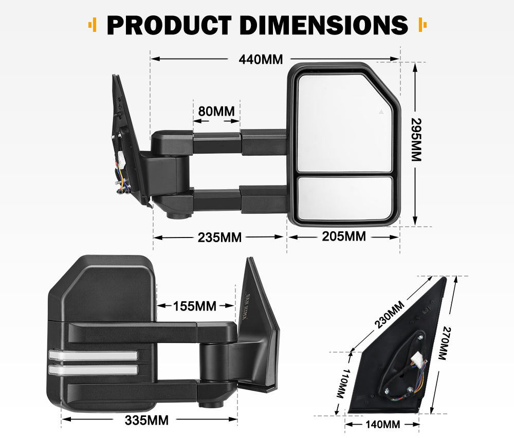 San Hima Extendable Towing Mirrors Gen2 for Toyota Landcruiser 200 Series 2007-2021