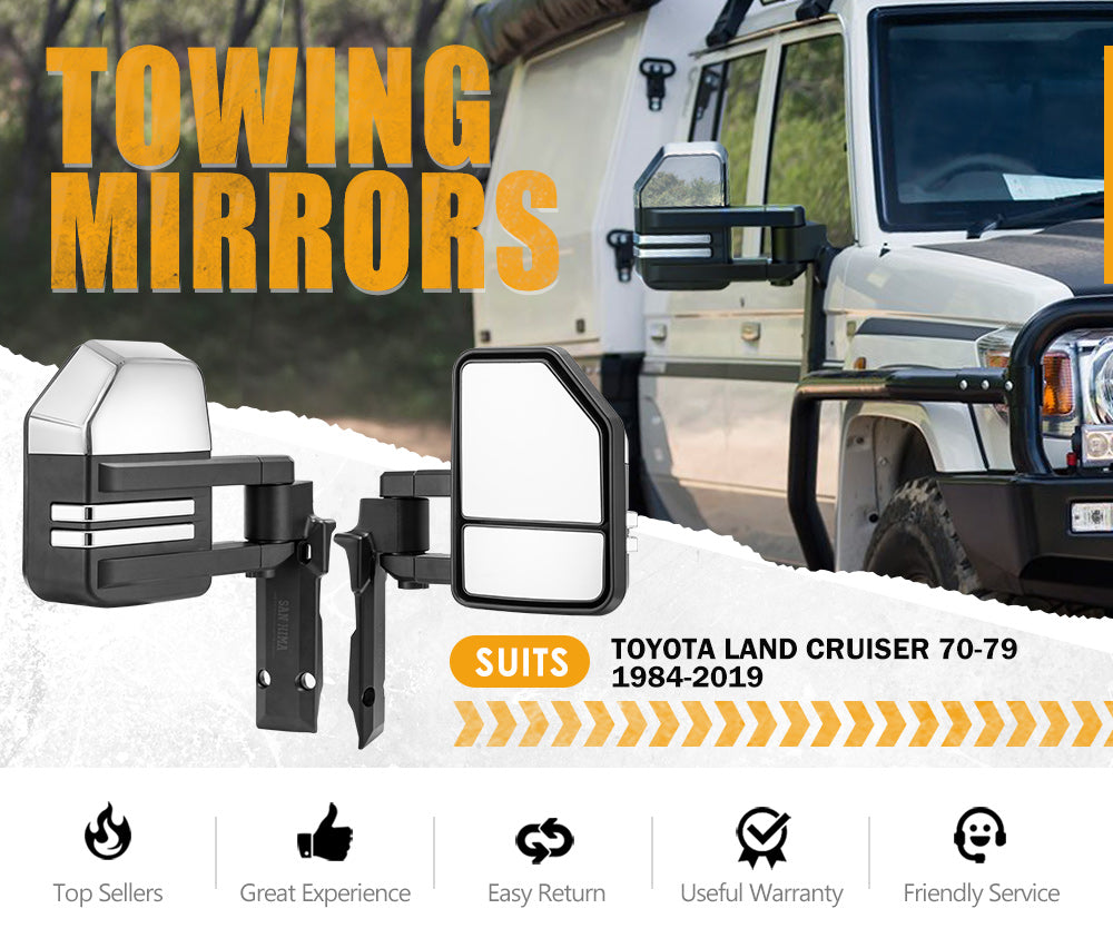 San Hima Extendable Towing Mirrors for Toyota LandCruiser 70 75 76 78 79 Series Silver