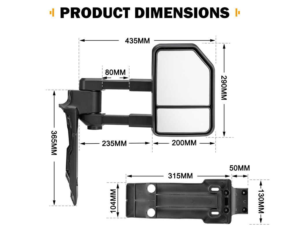 San Hima Extendable Towing Mirrors for Toyota LandCruiser 70 75 76 78 79 Series Silver