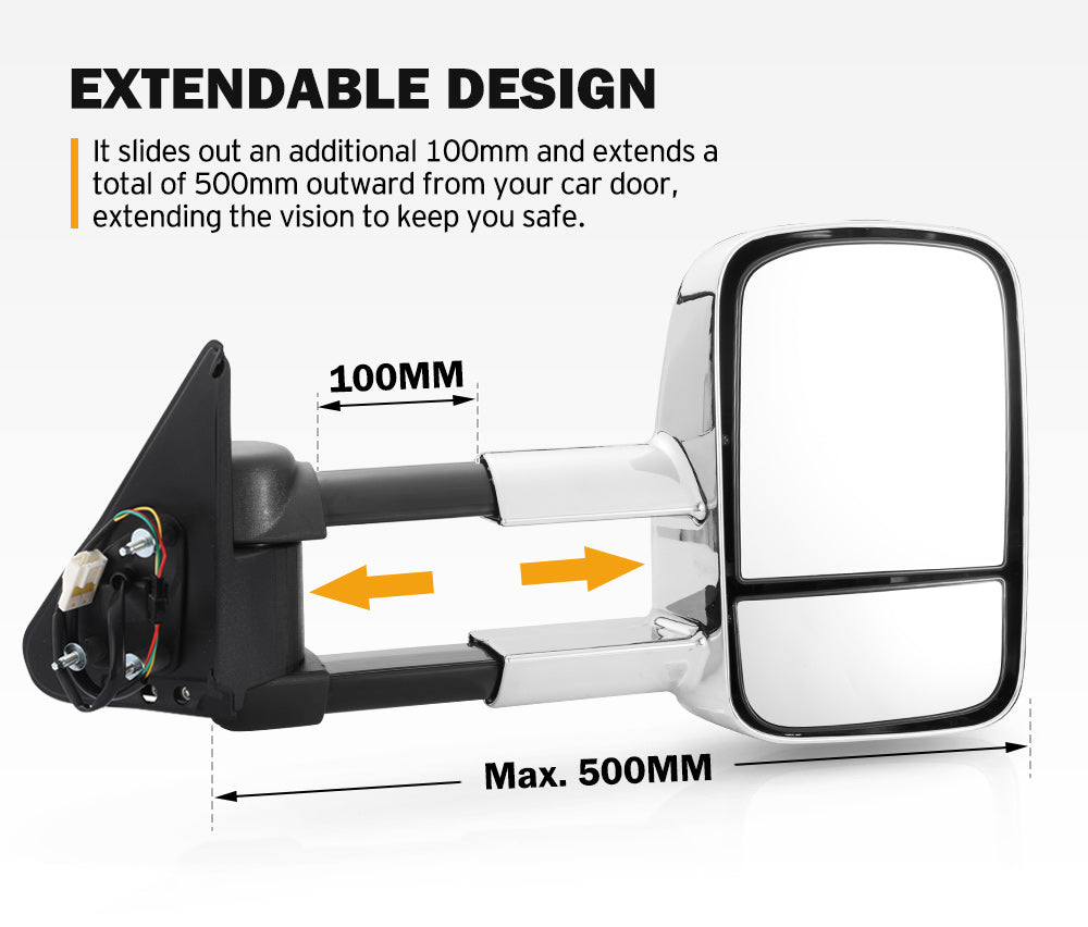 Towing Mirrors Gen1 Extendable for Nissan Patrol GU Y61 1997-2016 Chrome