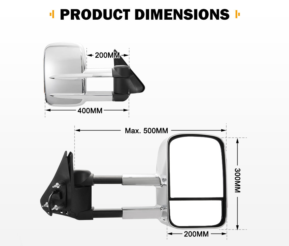 Towing Mirrors Gen1 Extendable for Nissan Patrol GU Y61 1997-2016 Chrome