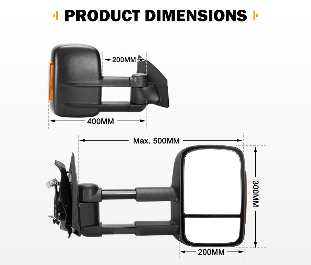 Towing Mirrors Gen1 Extendable Mazda BT-50 2012 to Mid-Year 2020