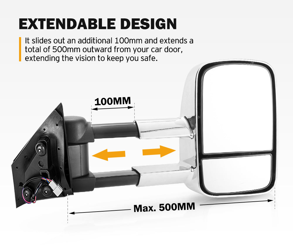 Pair Towing Mirrors Gen1 Chrome Mazda BT-50 2012 to Mid-Year 2020