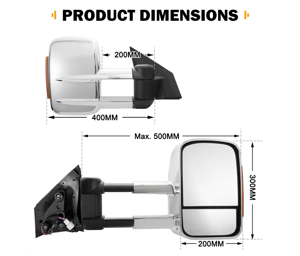 Pair Towing Mirrors Gen1 Chrome Mazda BT-50 2012 to Mid-Year 2020