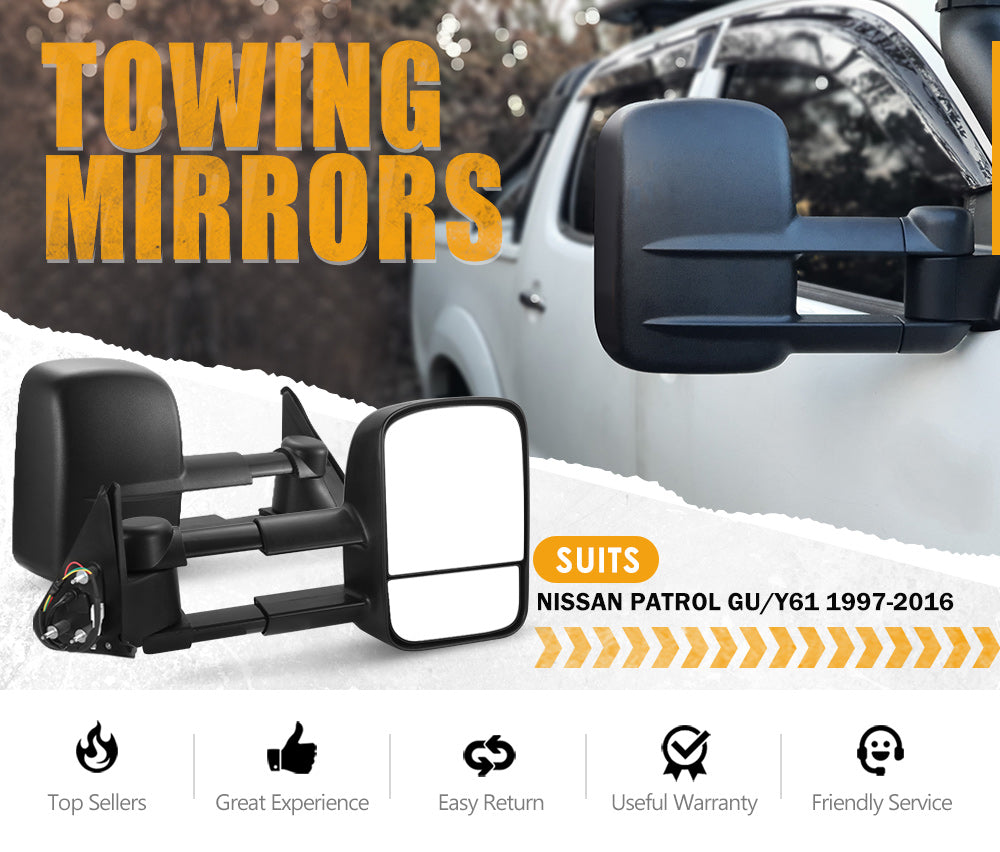 Extendable Towing Mirrors Gen1 fit Nissan Patrol GU Y61 Cab Chassis 1997- 2016