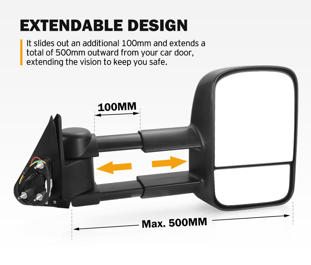 Extendable Towing Mirrors Gen1 fit Nissan Patrol GU Y61 Cab Chassis 1997- 2016